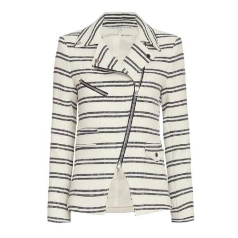 Veronica Beard Hadley Striped Moto Jacket .